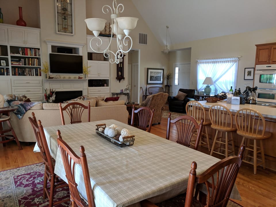 Open floor plan with multiple seating and dining areas