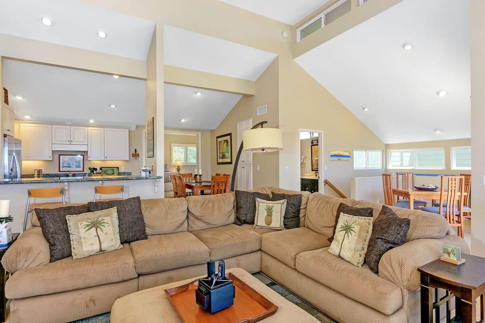 View from living area to dining and kitchen.