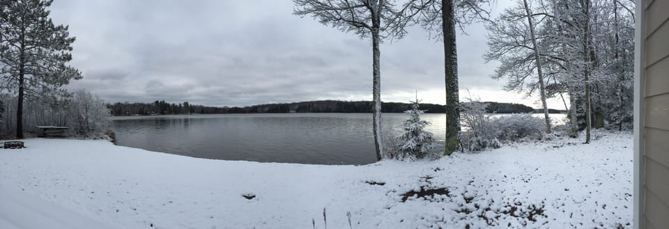 Winter view from back deck! Amazing cross-country skiing and snowmobiling trails
