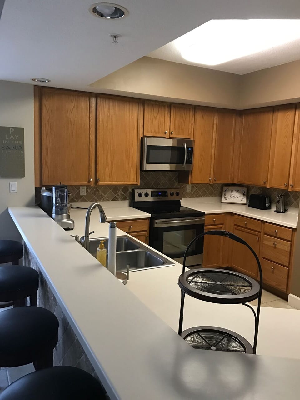 Appliances are clean and updated.