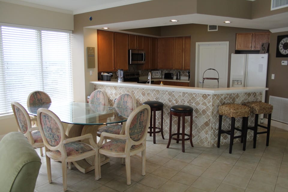 The kitchen has lots of room and is stocked with most everything you would need.