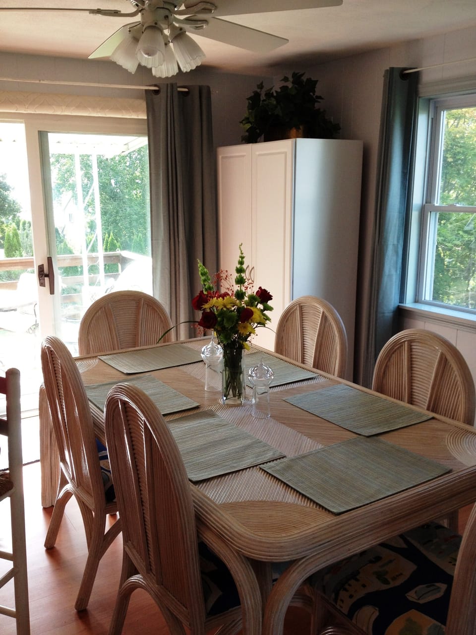 Dining area with sliding door to deck
