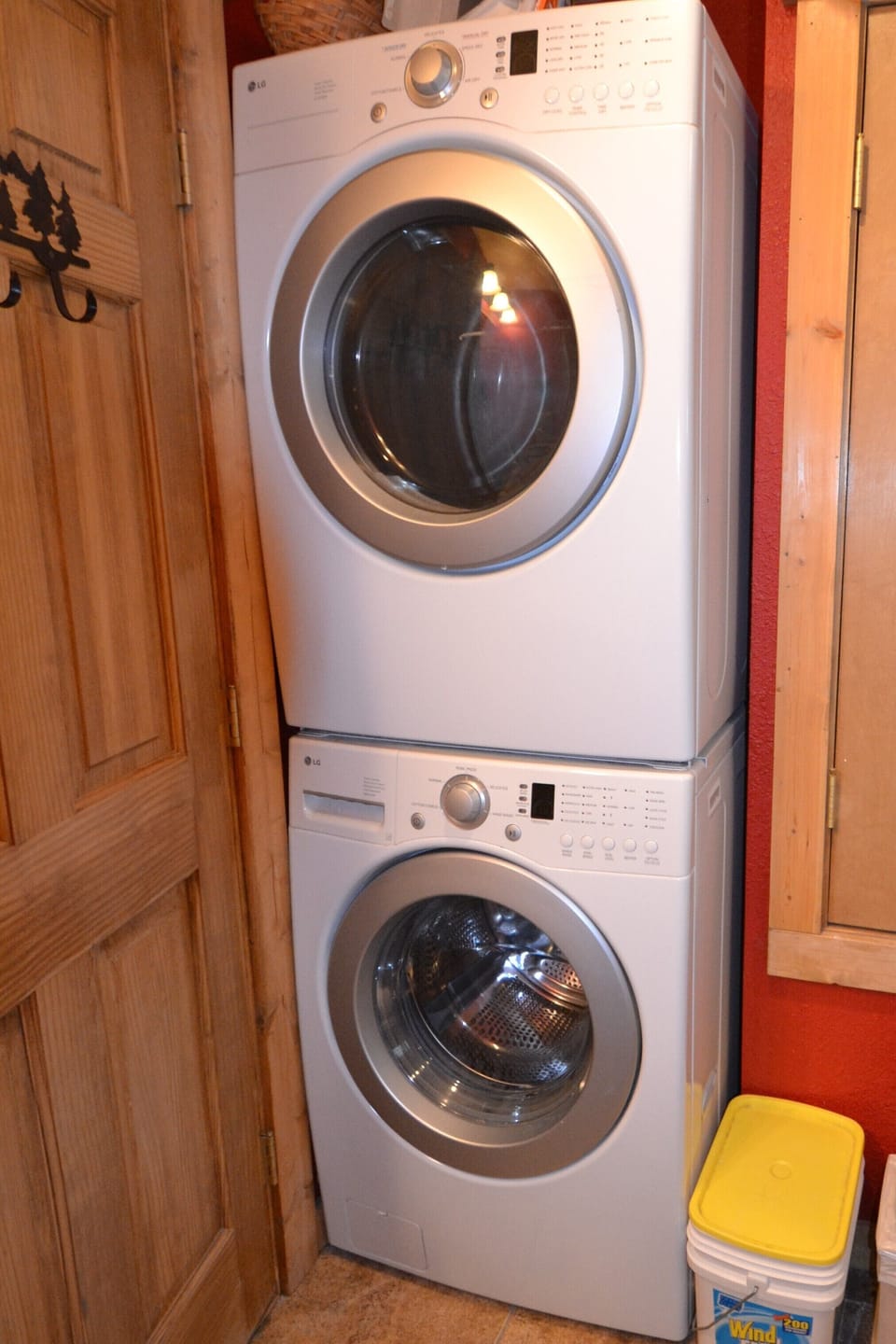 Full size washing machine and dryer.