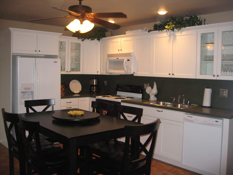 dining table and kitchen