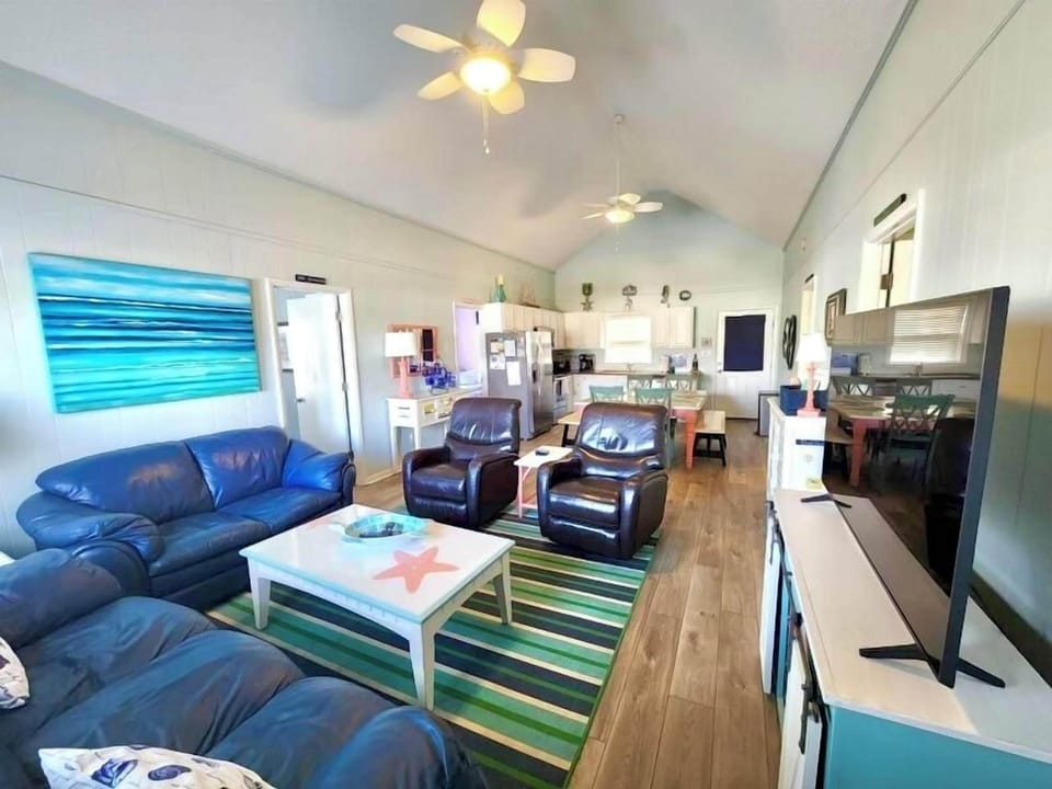 Comfy leather furniture and smart tv for the family room