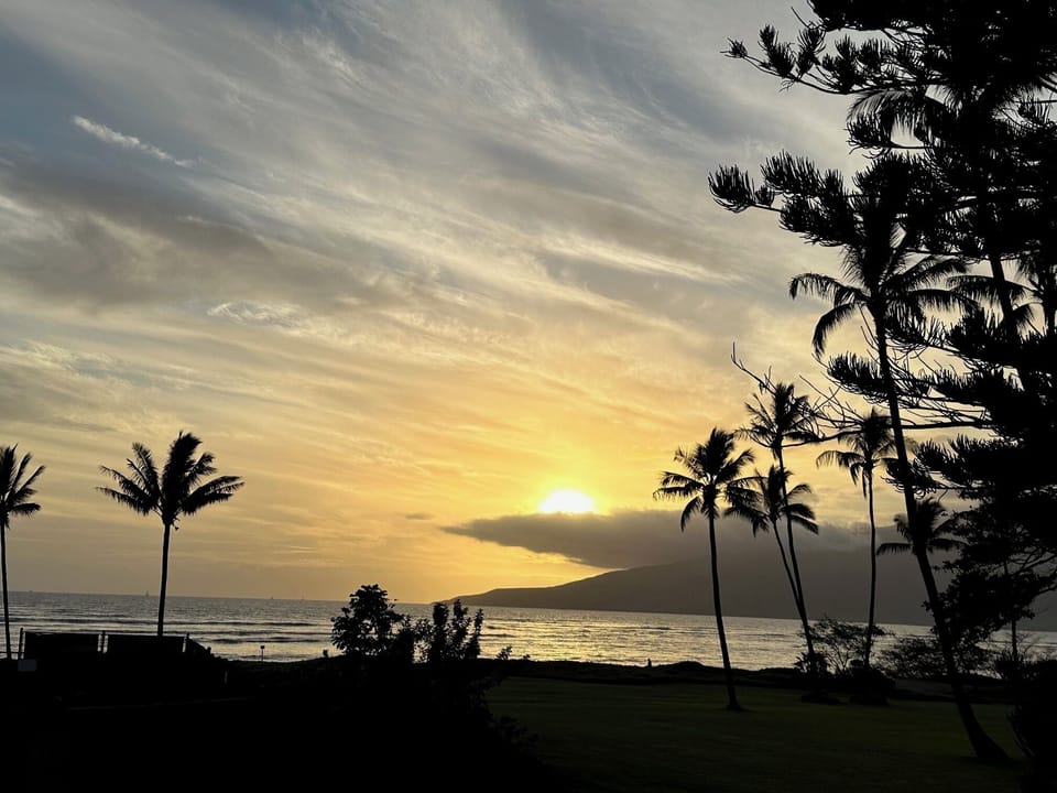 Sunset view from lanai of condo. 