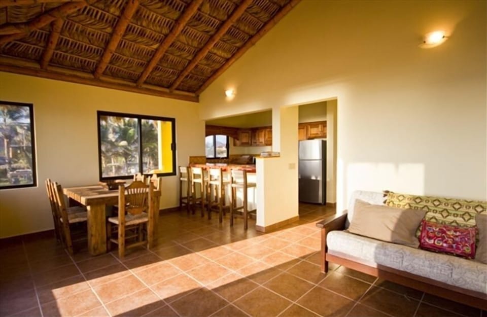Upstairs living room, dining area and kitchen.