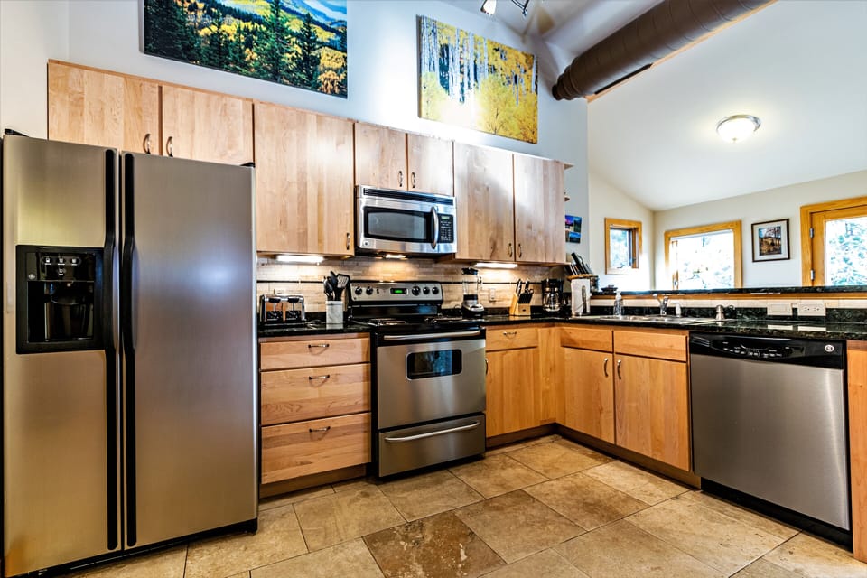 Granite tile counters make prep easy if you eat in. 