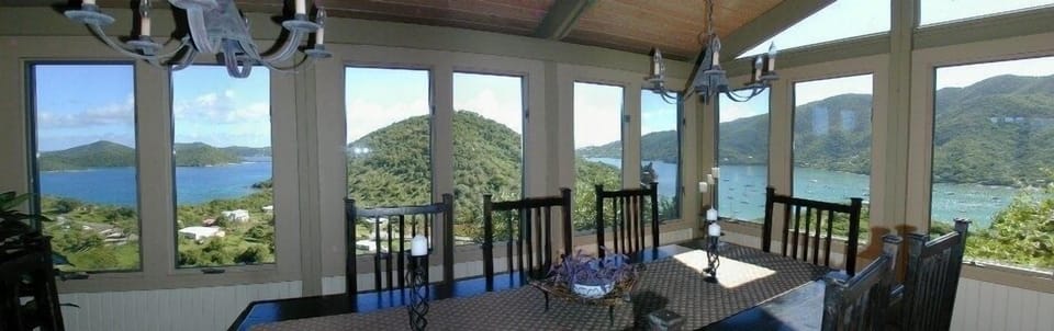 Panoramic View Of Hurricane Hole And Coral Bay From Spacious Formal Dining Room.