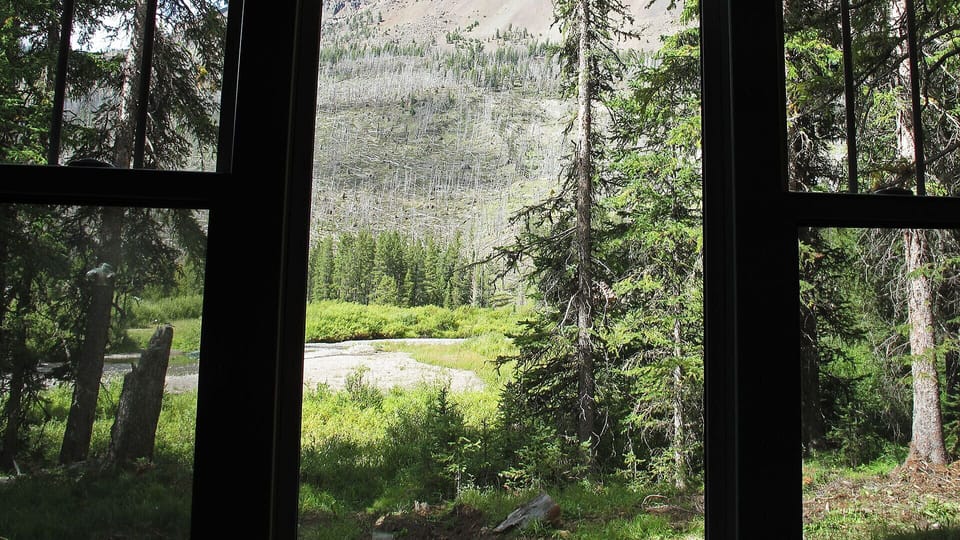 A view of Soda Butte Creek through the dining area window.