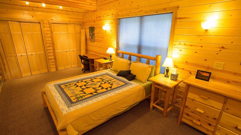 The queen bed in our spacious loft, which also has plenty of closet space.