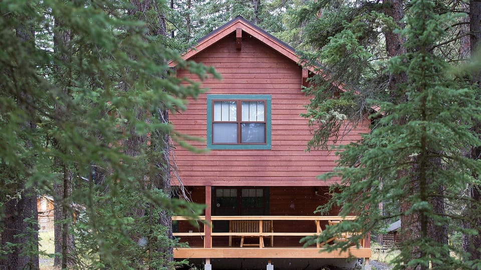 Sarva cabin, seen through the trees on our property.