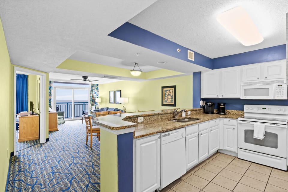 Open floorplan with ocean views from the kitchen