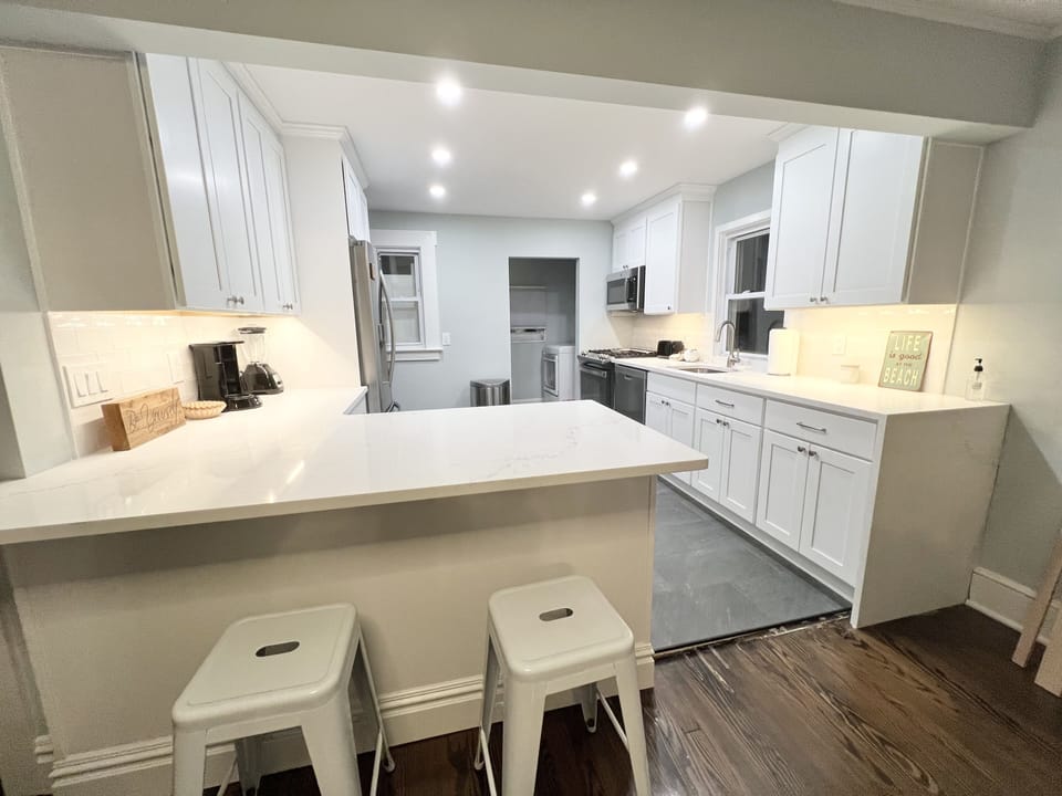Newly renovated open kitchen with counter seating