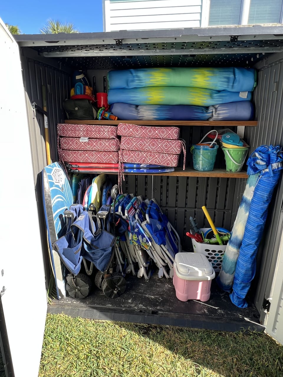 Beach Supplies in shed. Conveniently located by outdoor shower.