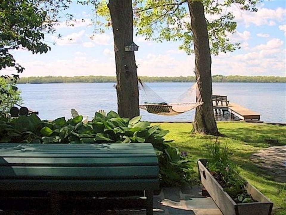 view from the slate patio (with herb planter) to your private dock