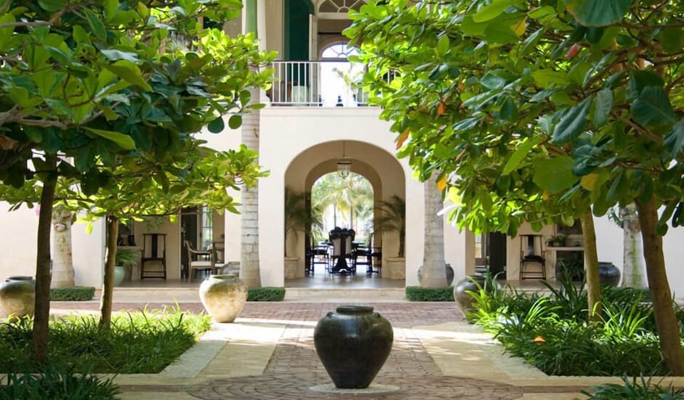 View of main house from the courtyard with architectural design elements