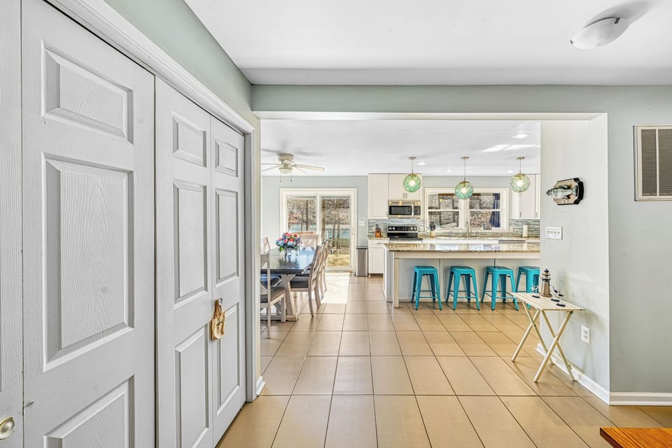 Dining and kitchen. Waterfront views.