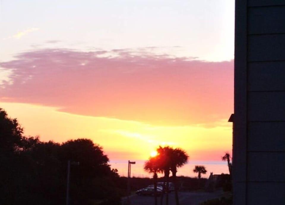 On the balcony at sunrise.