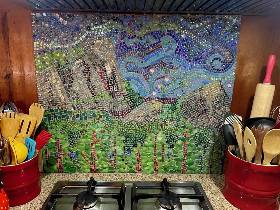Custom backsplash mosaic of Lover's Leap and Hogsback