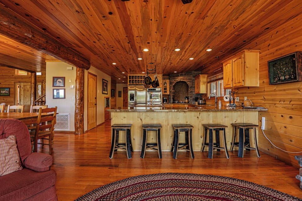 The large kitchen peninsula seats 5