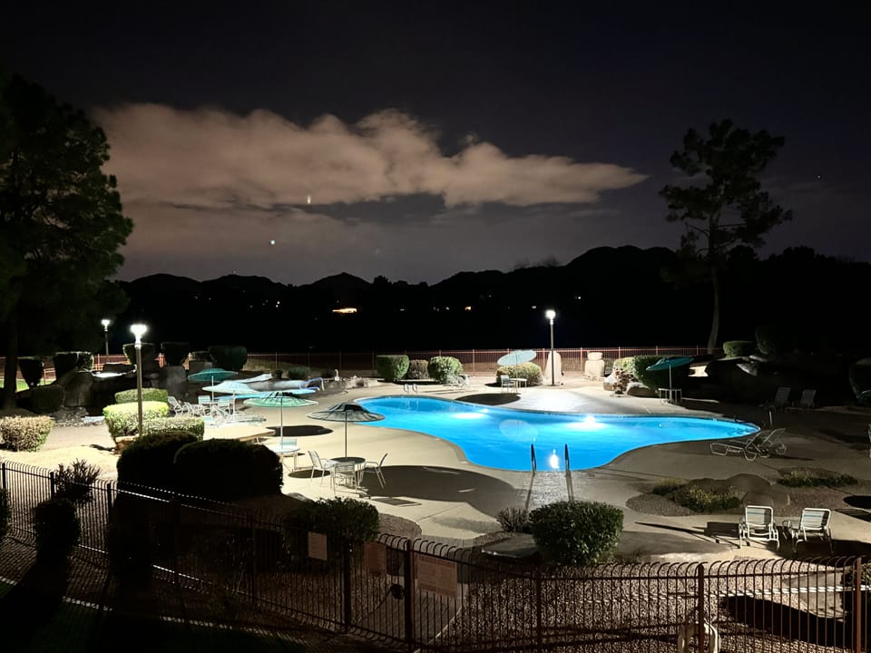 Pool from deck at night