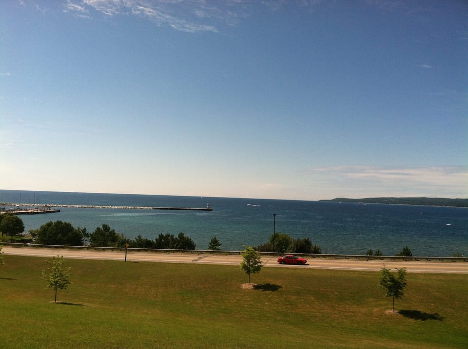 View of Little Traverse Bay while shopping in Petoskey