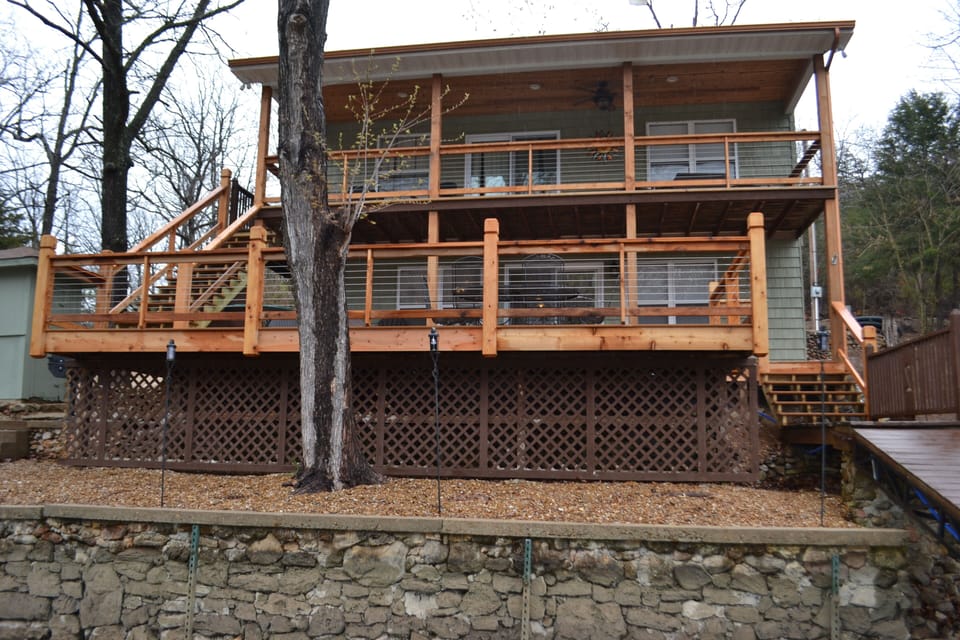 New deck on lower level with new cable handrails 2018