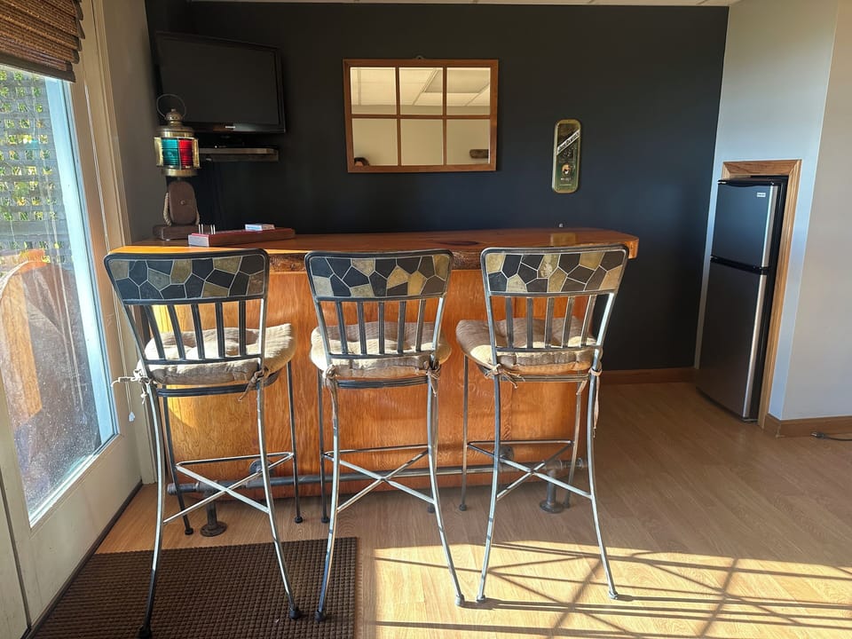 Family Room walk out level with Bar, refrigerator and TV