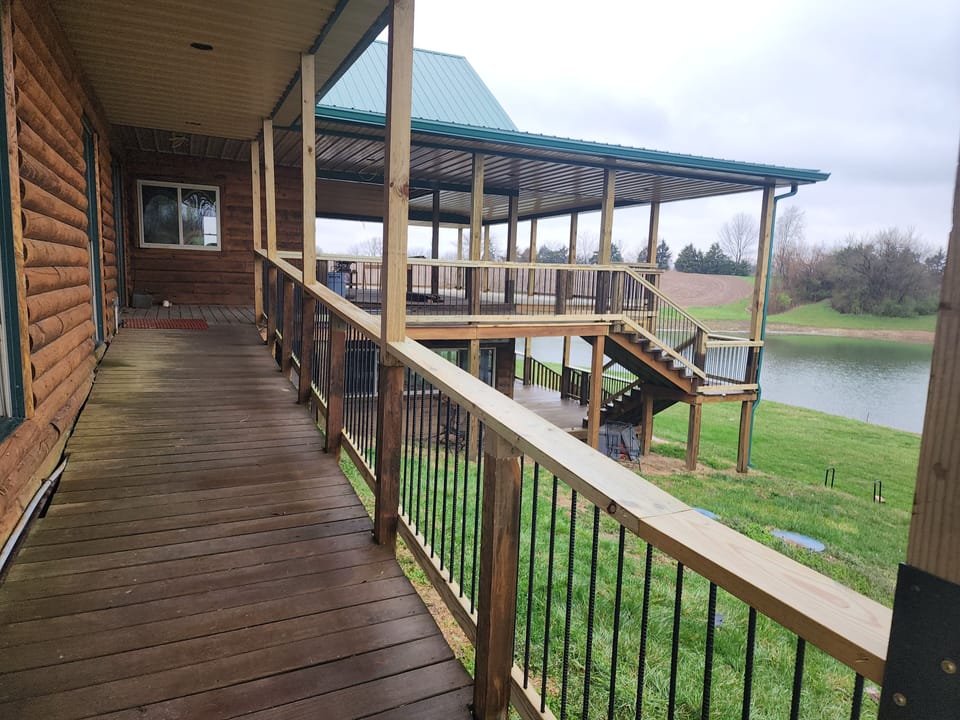 Covered walkway area surrounds the entire outdoor deck area. May 2025