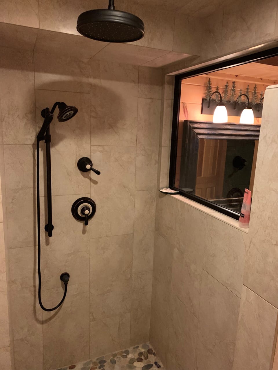 Walk-in shower with rain head 