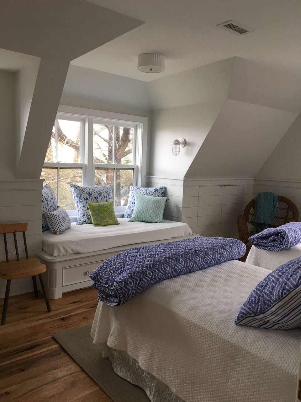 Twin-sized mattress window seat.