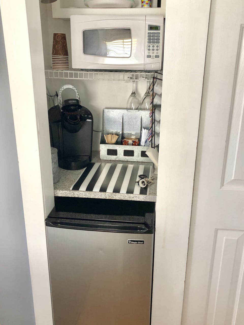 Kitchenette with micro , Keurig and mini fridge