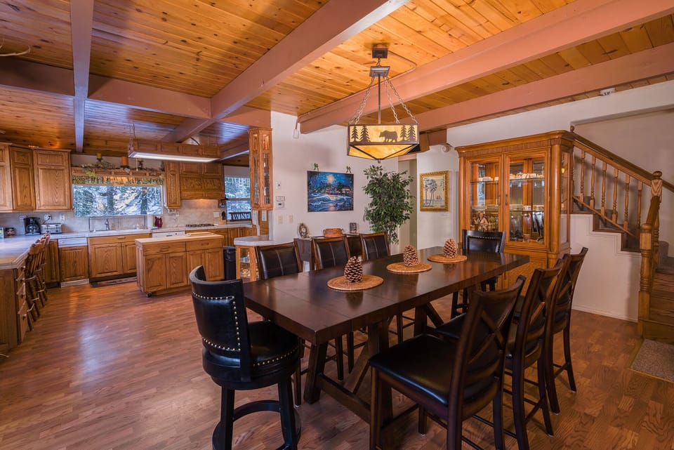 Dining area with space for 12. Have the extra chairs to provide seating for 12 