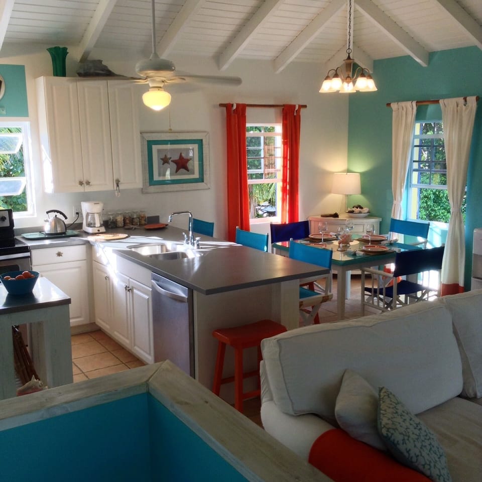 A full view of the kitchen and dining area.