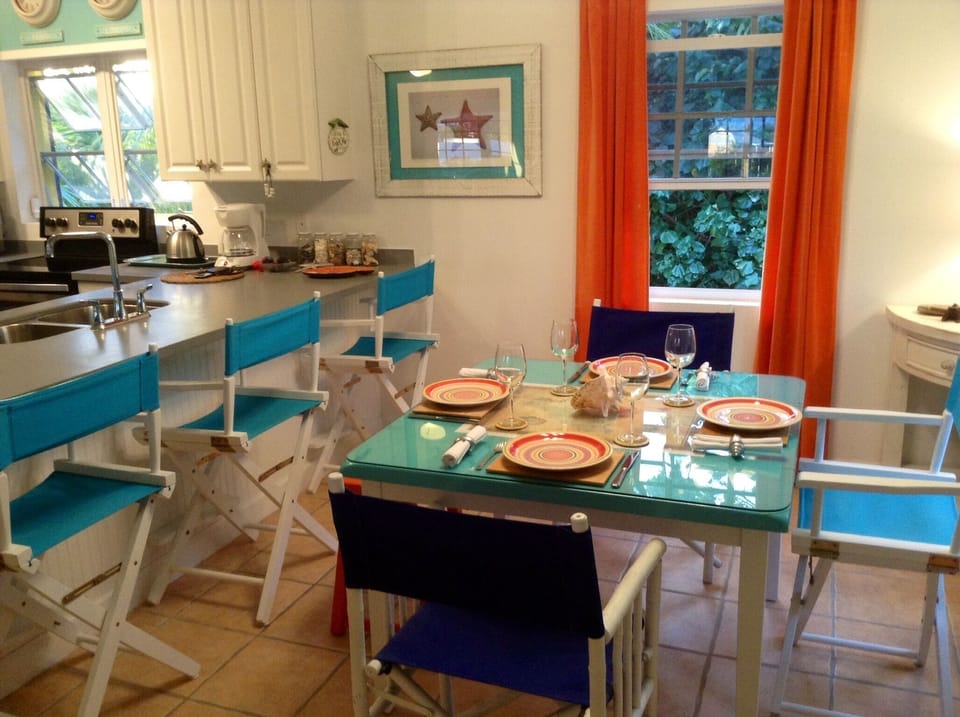 We love our colourful, sunny dining area.