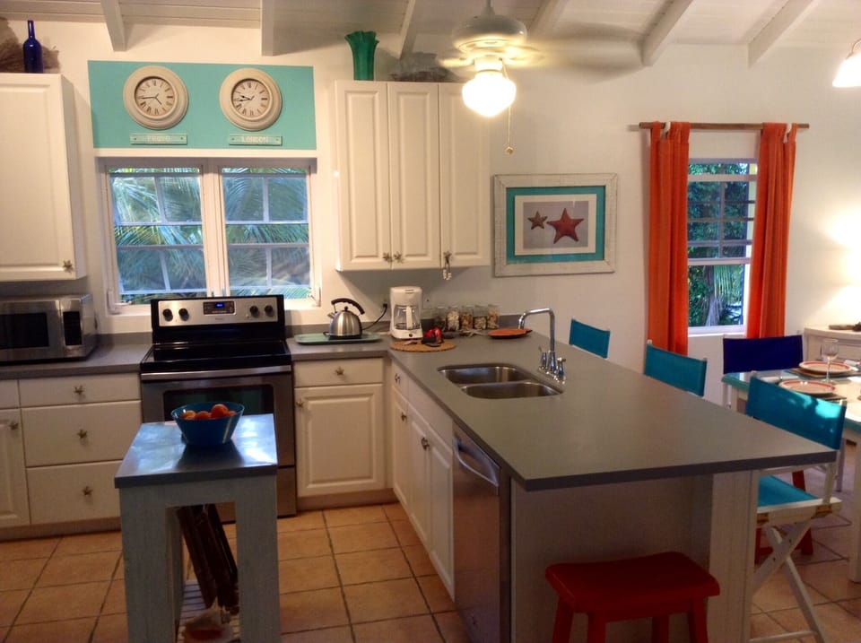 Our kitchen is decked out with new stainless steel appliances.