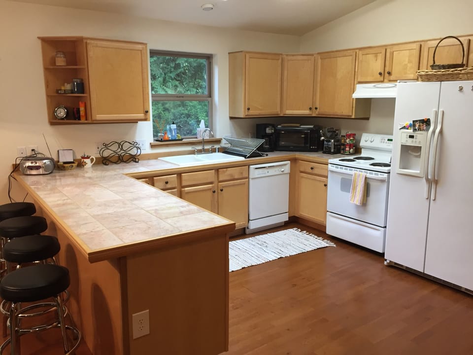 Kitchen--microwave, toaster, coffee maker, everything you need, even spice.