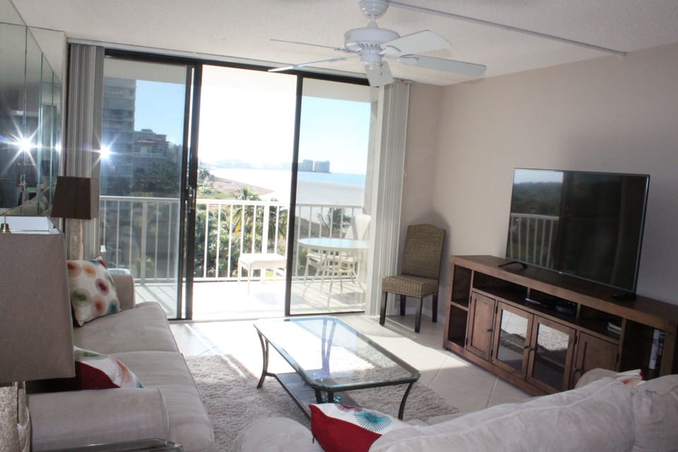 Living room - lanai access and breathtaking south/southwest view.  Full sun!