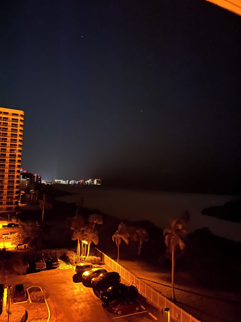 Beautiful night view down the 2 miles of beach.