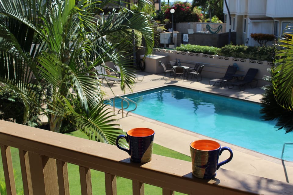 Mornings begin with breakfast on the lanai overlooking the gardens and pool.