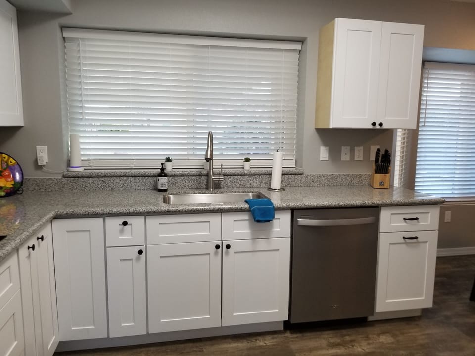 Big sink and dishwasher overlooking back patio