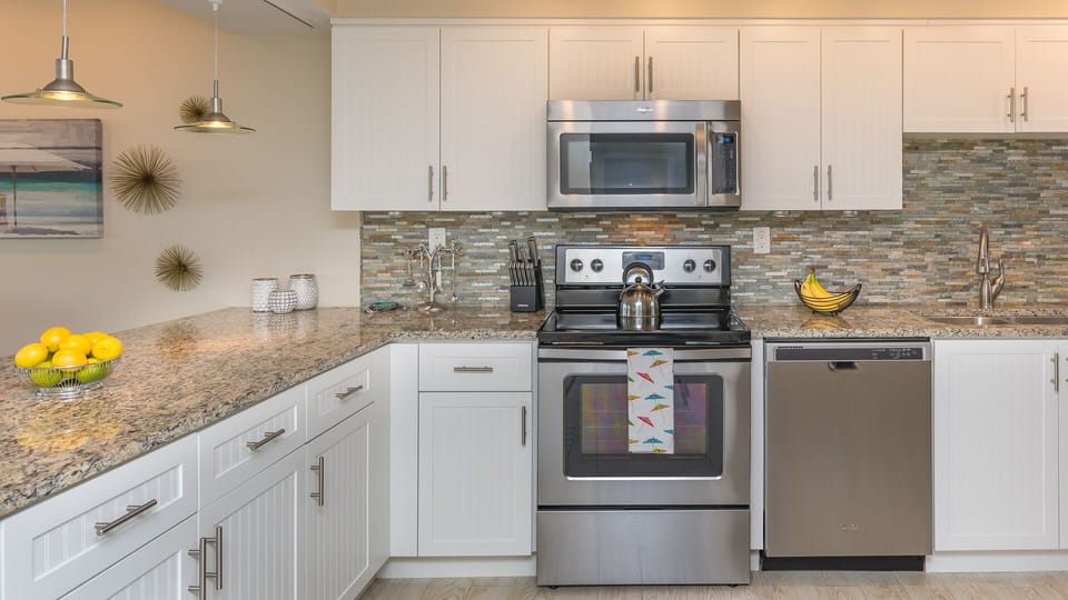 Plenty of room to create a perfect meal in the spacious, fully stocked  kitchen.