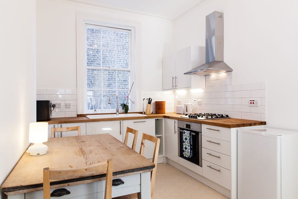 The kitchen has been recently renovated.