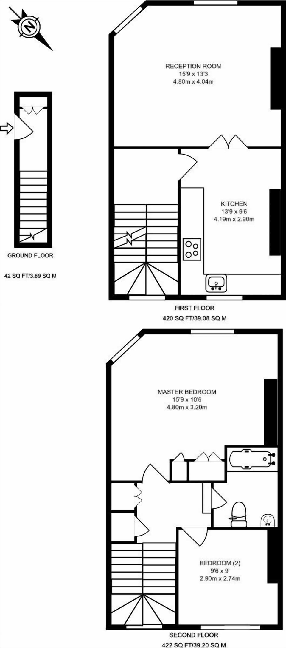 The apartment is spread over two floors and is about 850 square foot.