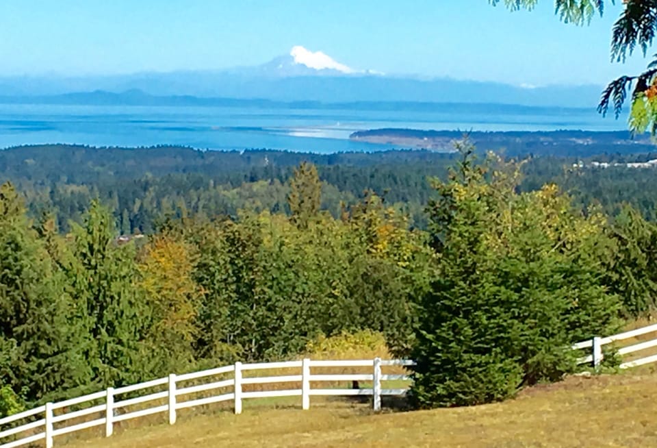 View across the water to Mt. Baker from our deck.