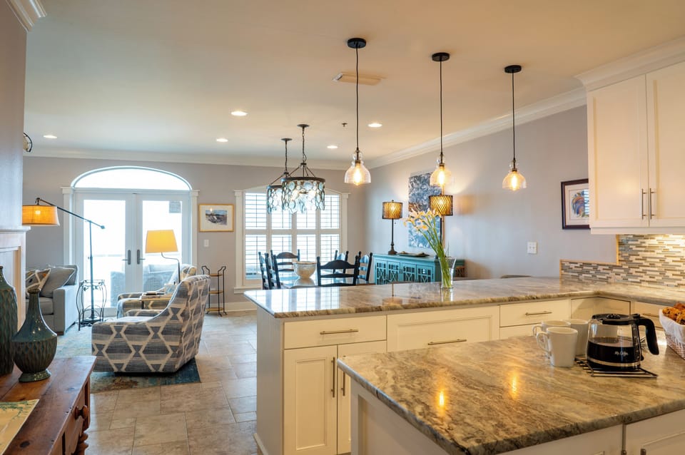 Great gulf views from the gourmet kitchen. 