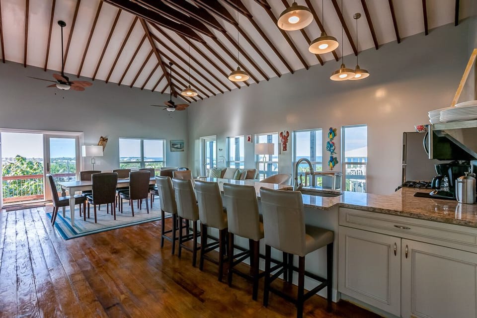 Upper level living area and kitchen.