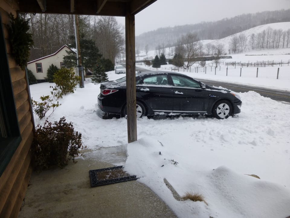 Wintertime outside Main Cabin Front Porch