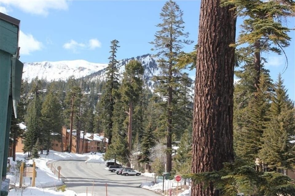 Looking left from balcony at ski slopes and chair 22